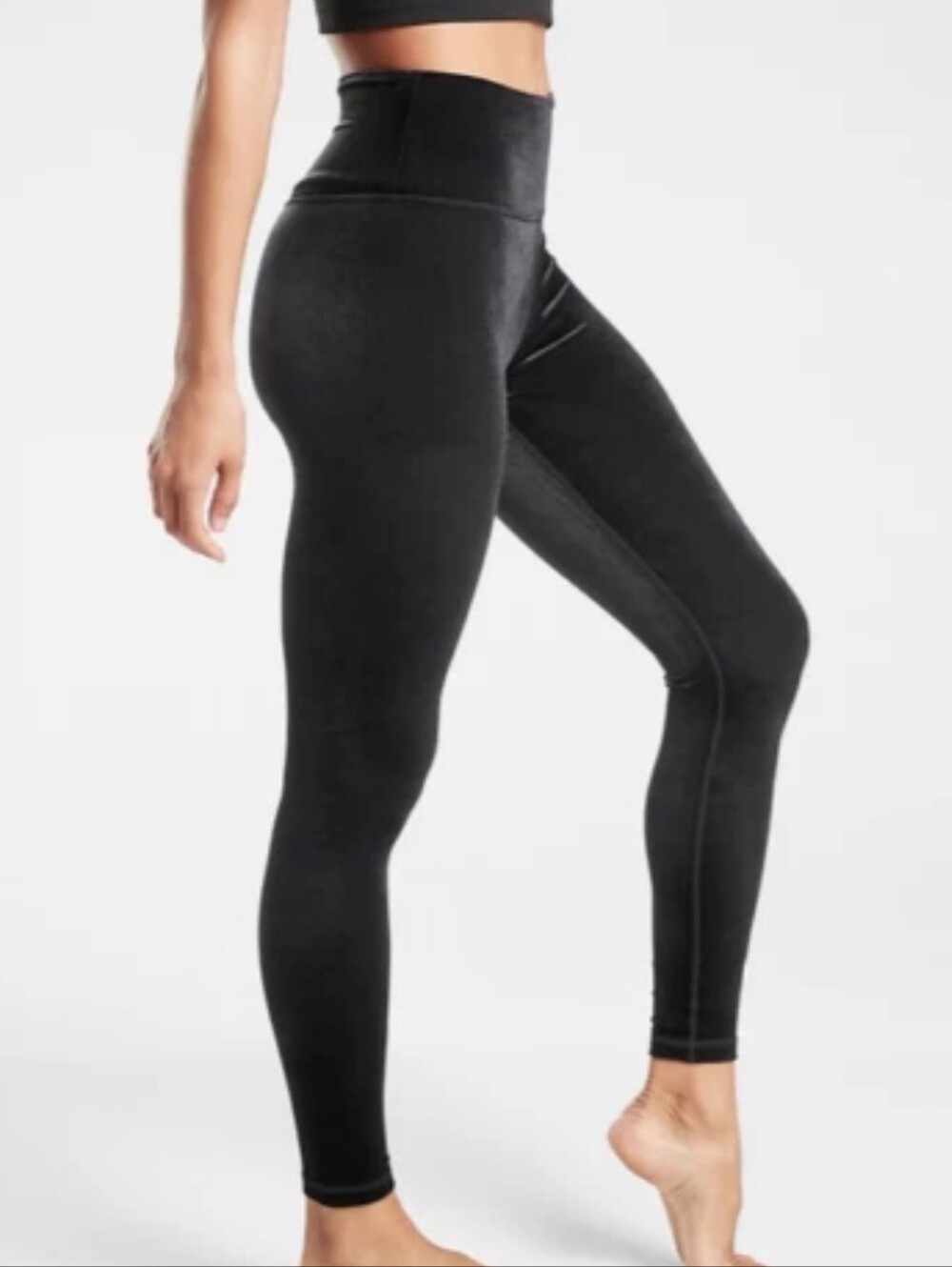 Athleta Elation Black High Rise Tight Velvet Yoga Velour Fitness Legging Size L